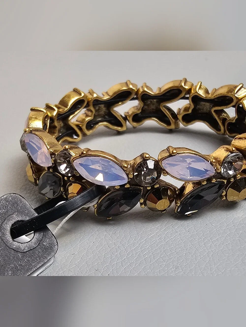 [J CREW] Puzzle Stretch Bracelet Opalescent, Lavender and Black Stones Gold Tone